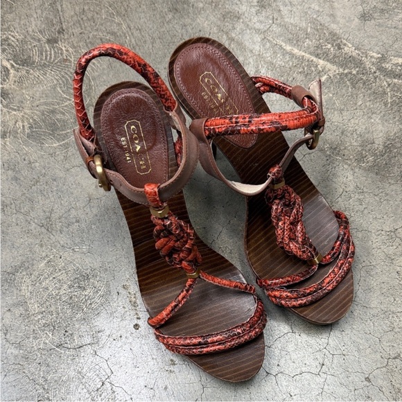 * COACH Simona snake-embossed leather platform sandals - Picture 4 of 7